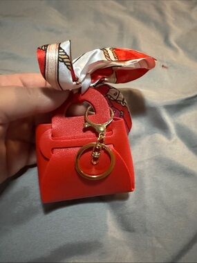 Red Mini Purse Keychain with Scarf Accent